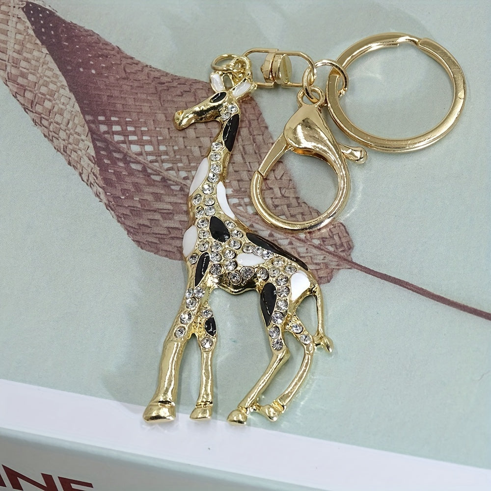 Enamel Giraffe Keychain Pendant Rhinestone Memorial Gift
