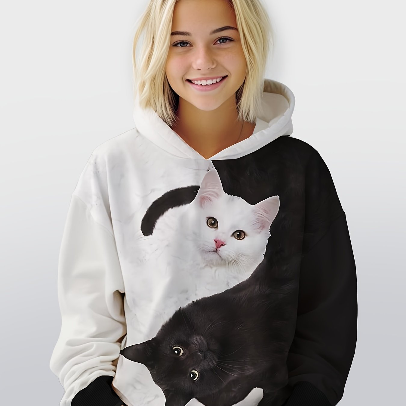 Yin yang Kitty Hooded Sweatshirt For Spring Sports
