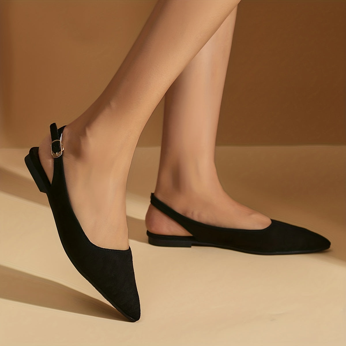 Solid Flat Mules Point Toe Buckle Strap Slingback Shoes