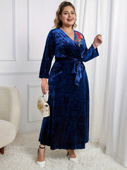 Women's Plus Floral Velvet Maxi Dress with Belt