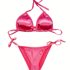 Strappy Lingerie Set Halter Bra & Bikini Panties Women's Sexy