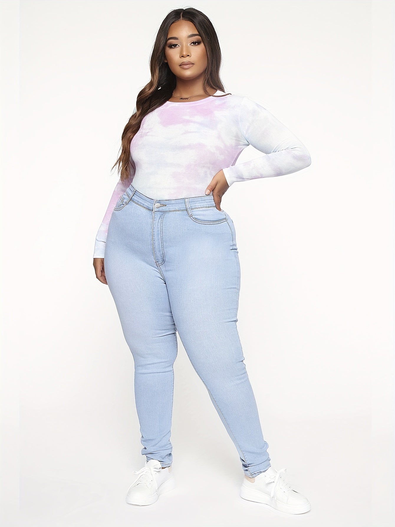 Solid Button Fly High Rise Stretch Jeans