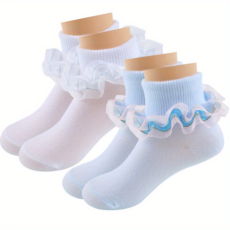 Girls Knit Ruffled Lace Socks Breathable Comfortable Princess Socks