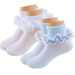 Girls Knit Ruffled Lace Socks Breathable Comfortable Princess Socks