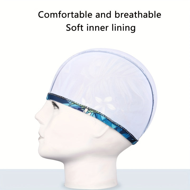 Breathable Swimming Cap Flowers Printed Long Hair Sport Pool Bathing Hat