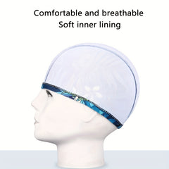 Breathable Swimming Cap Flowers Printed Long Hair Sport Pool Bathing Hat