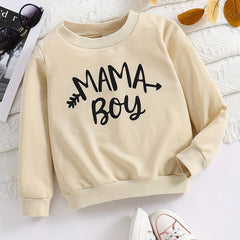 MAMA BOY Letter Print Boys Casual Pullover Sweatshirt