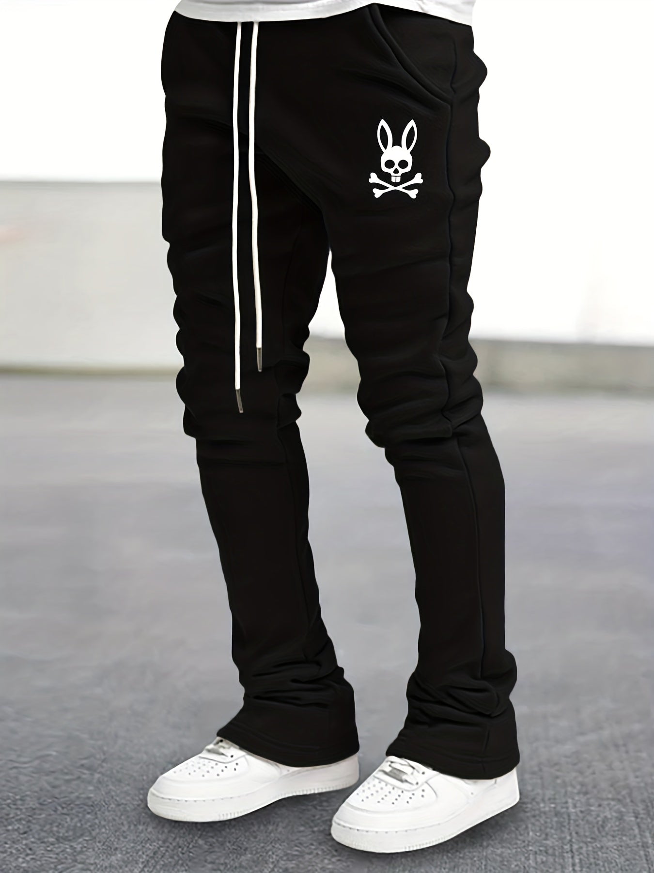 Men's Bell Bottom Pants Skull Pattern Slim Fit Streetwear