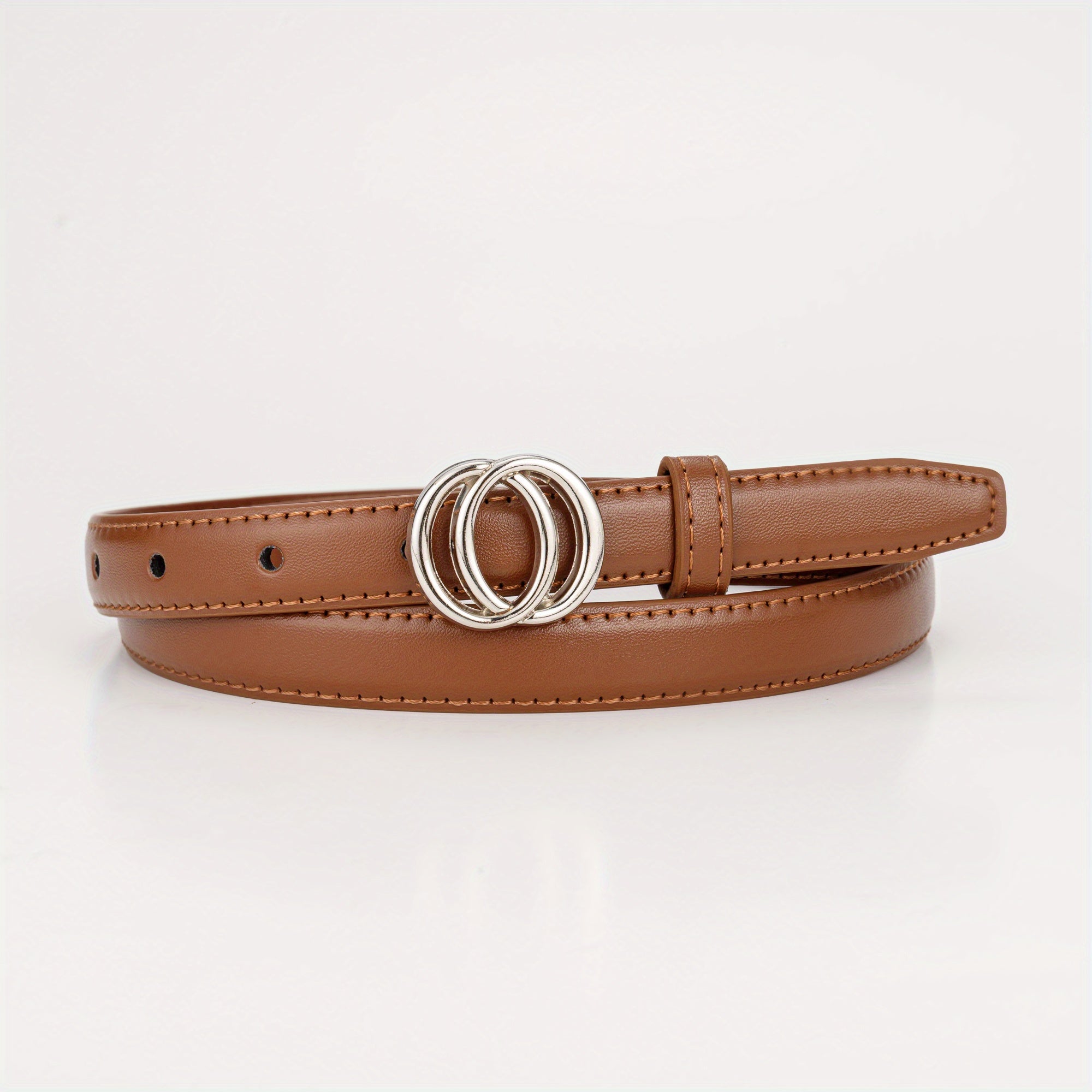 Smooth Double Connection Oval Buckle Head Leather Belt For Boys And Girls