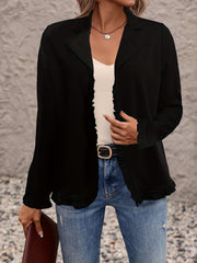 Ruffle Trim Blazer Solid Long Sleeve Lapel Women's Office Blazer