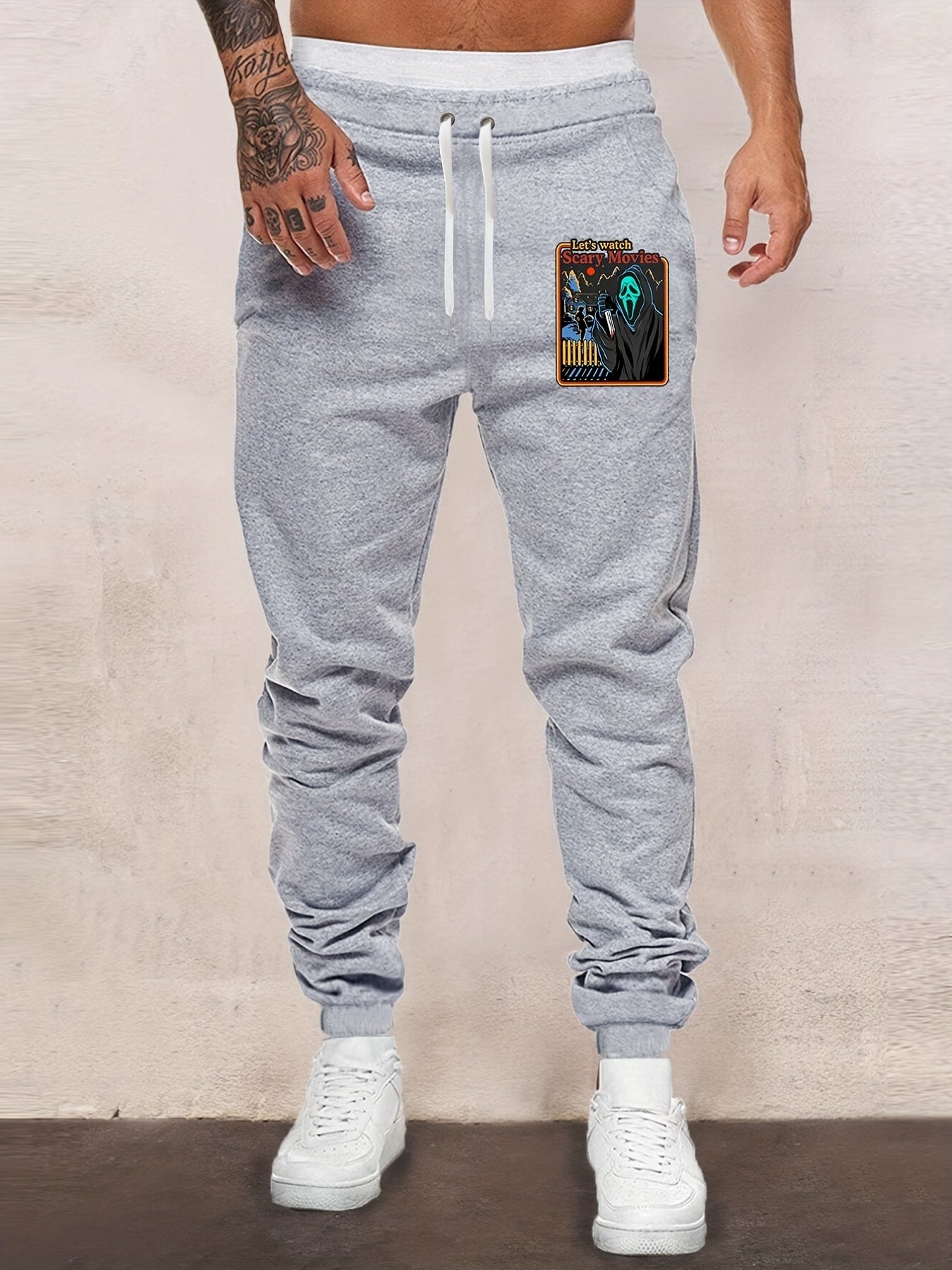 Ghost Print Men's Drawstring Sweatpants Pocket Casual Jogger Pants