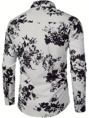 Men's Flower Print Casual Button Up Shirt
