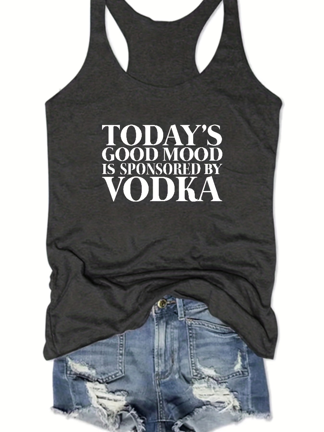 Letter Print Sleeveless Tank Top Racer Back Stretchy Summer Sports Top