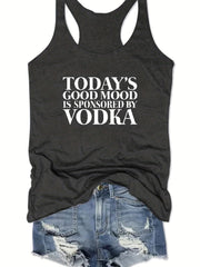 Letter Print Sleeveless Tank Top Racer Back Stretchy Summer Sports Top