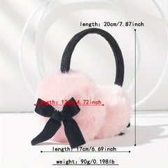 Y2K Style Fluffy Bowknot Earmuffs Pink Plush Warm Ear Covers for Women and Teens