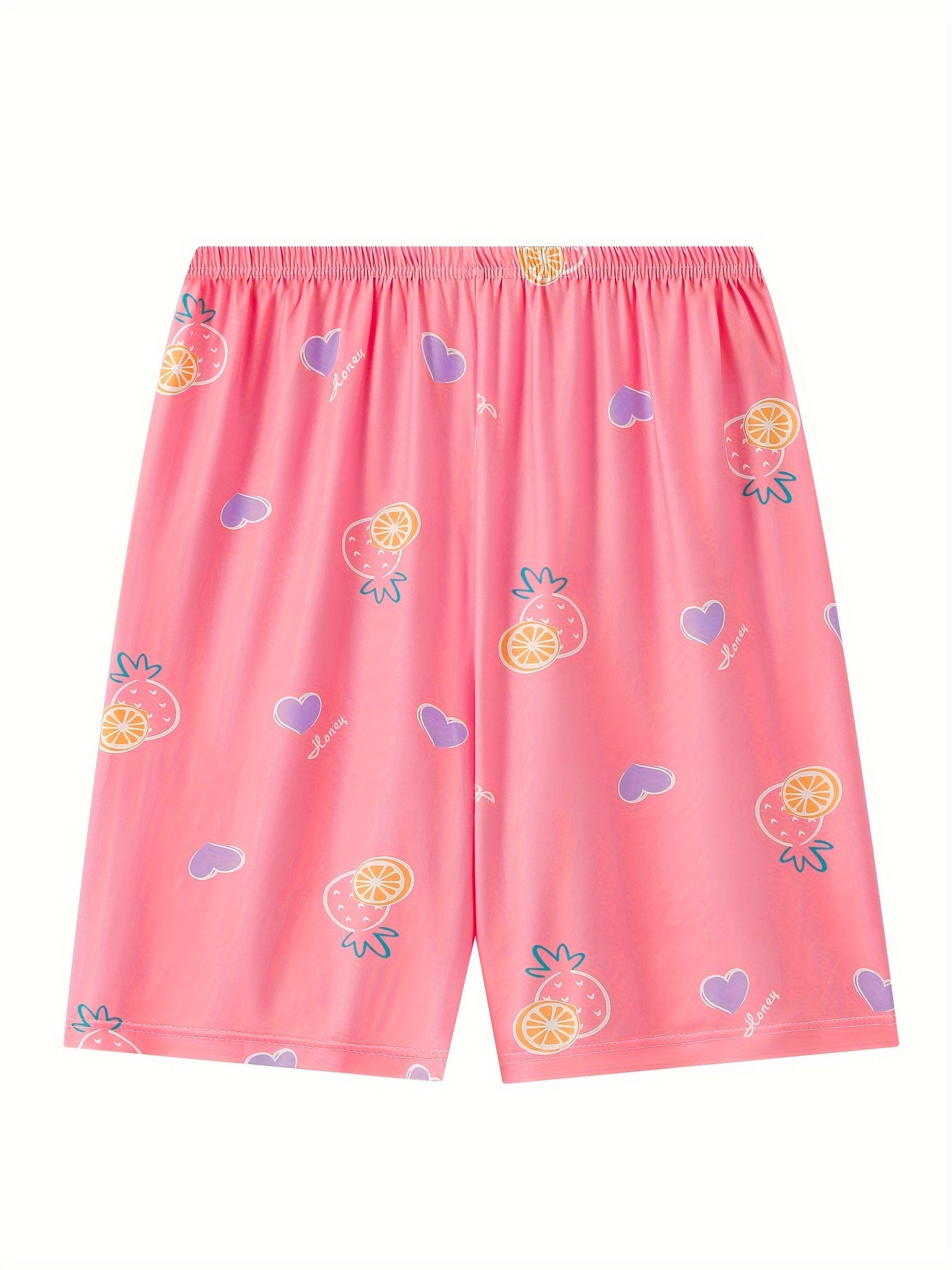 2 Pack Women's Plus Lemon & Strawberry & Turnip Print Elastic Waist Shorts Set