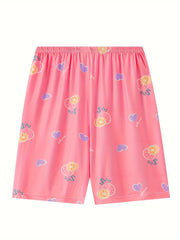 2 Pack Women's Plus Lemon & Strawberry & Turnip Print Elastic Waist Shorts Set