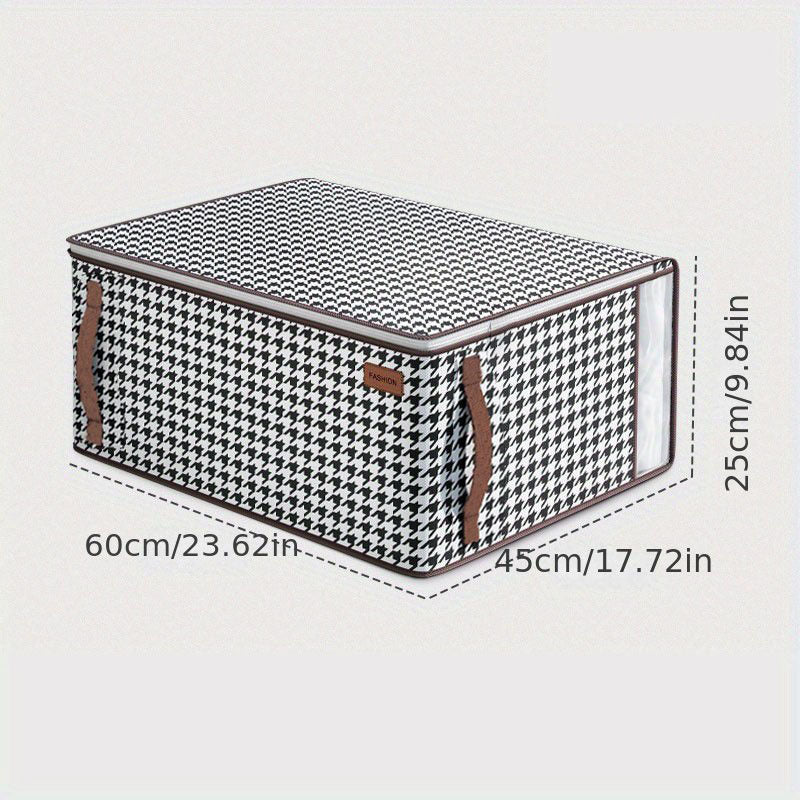 Large Capacity Houndstooth Pattern Storage Bag Zipper Dustproof Organizer