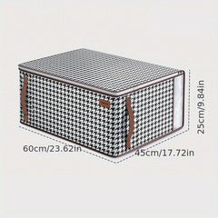 Large Capacity Houndstooth Pattern Storage Bag Zipper Dustproof Organizer
