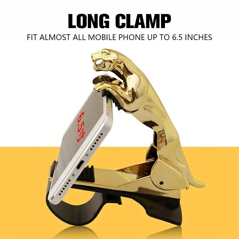 Golden Leopard Phone Holder Car Dashboard Mount 360 Rotation Retractable Stand