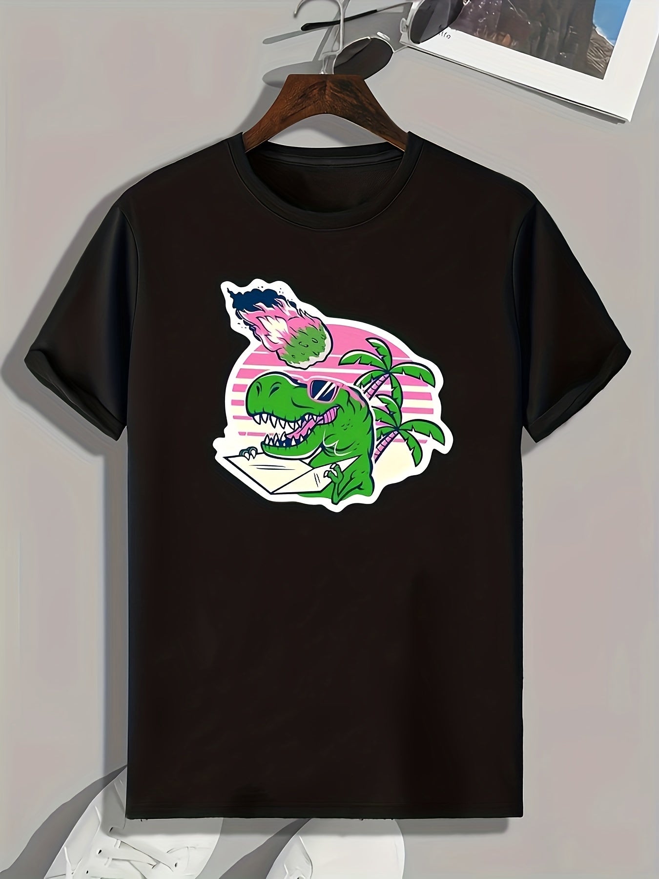 Dinosaur Print Men's Graphic T Shirt for Summer