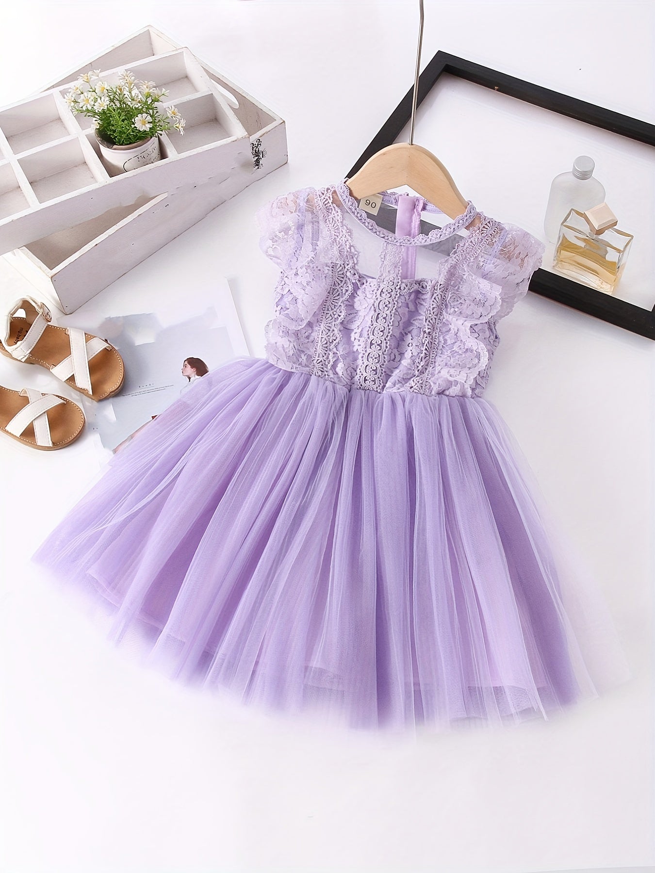 Girls Lace Mesh Princess Dress Sleeveless Tutu Dress