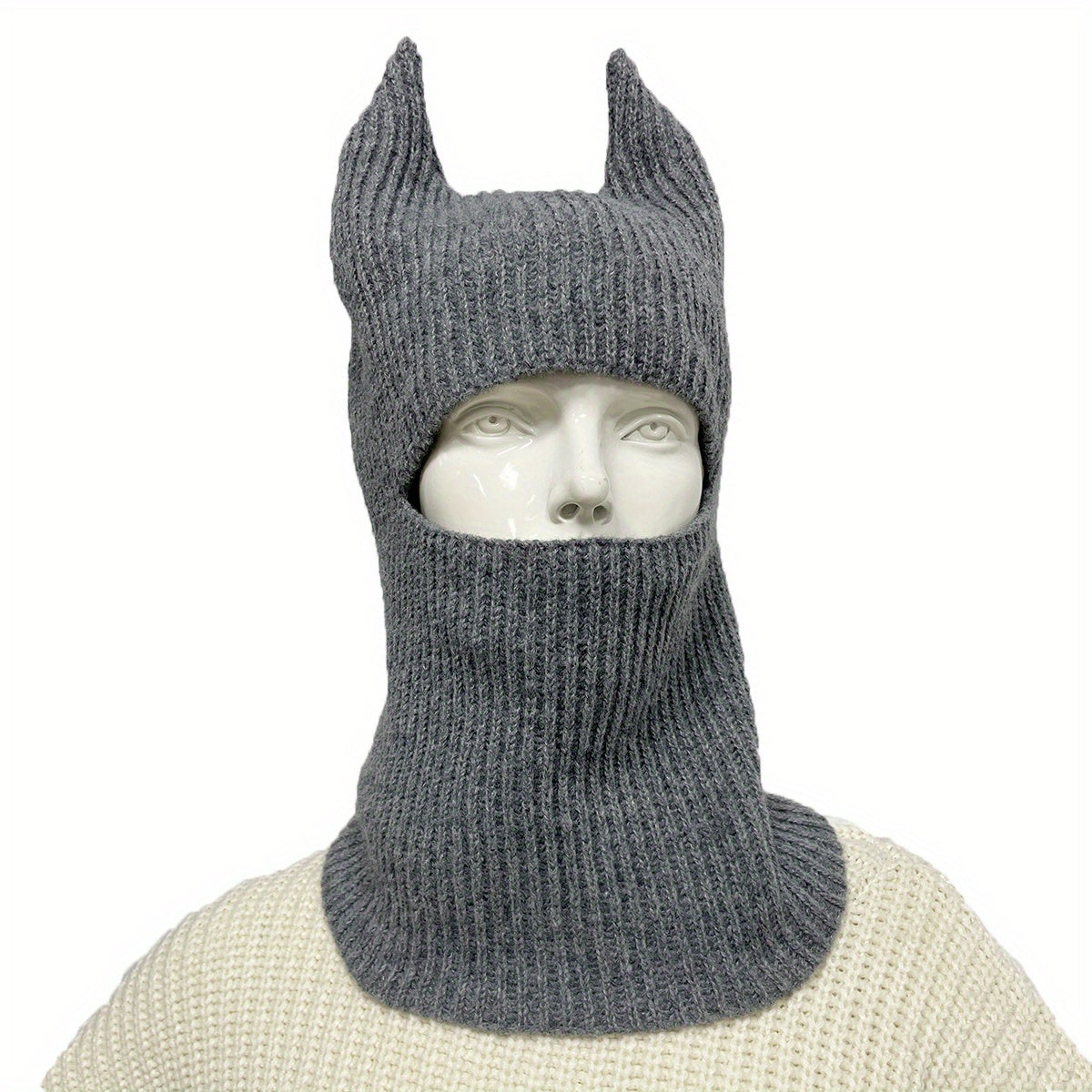 Monster Horn Balaclava Solid Ski Mask Elastic Knitted Mask Unisex Warm Knit Hat