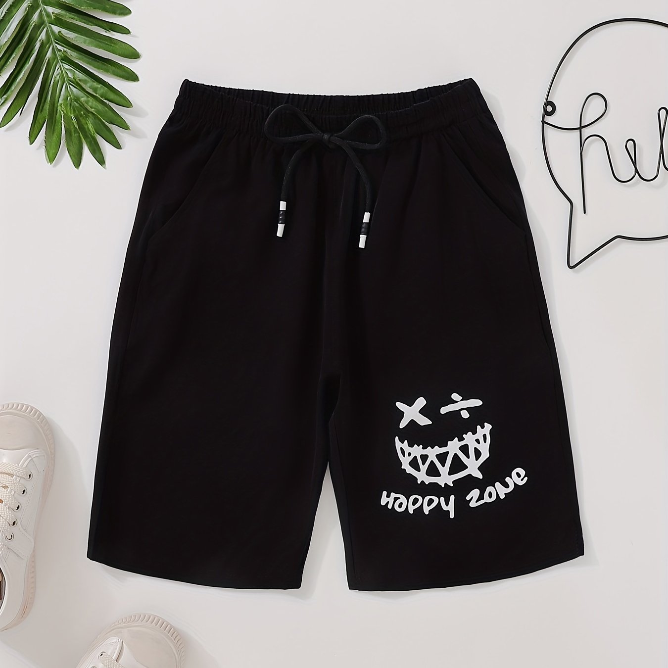 Smile Face And HAPPY ZONE Print Boys Comfortable Shorts