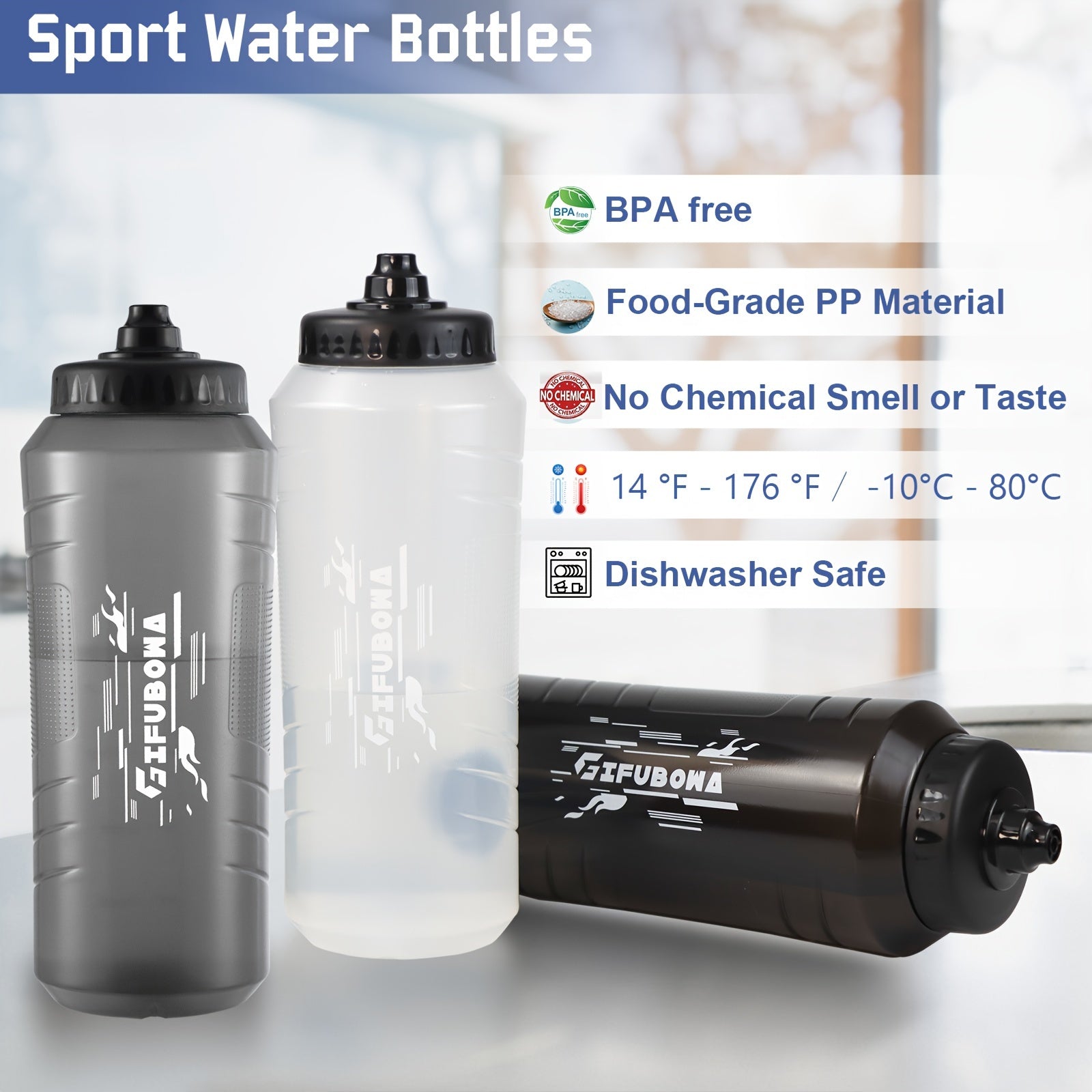 GIFUBOWA 33oz Sports Squeeze Water Bottles for Cycling Running Hiking