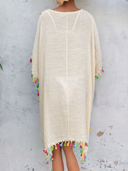 Boho Style Crochet Tassel Trim Cover Up Dress