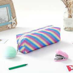 Rainbow Glitter Pencil Case Portable Travel Cosmetics Bag