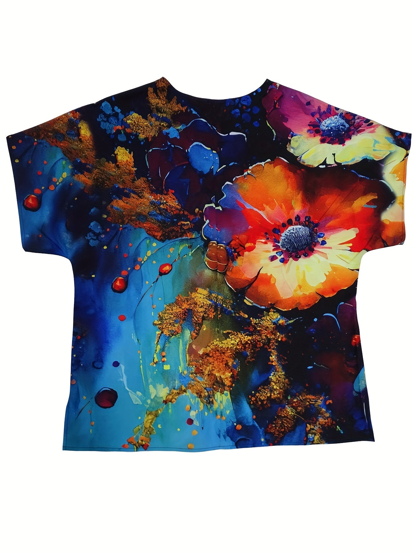 Casual Blouse Women's Plus Painting Print Batwing Sleeve