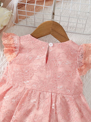 Baby Girl Lace Decor Floral Flutter Sleeve A line Princess Dress