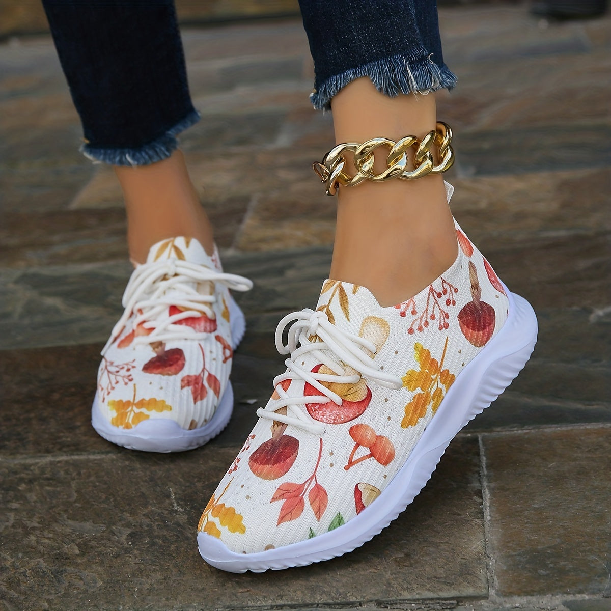 Colorful Maple Leaf & Mushroom Print Casual Shoes for Halloween