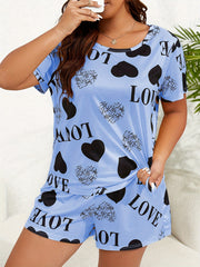 Heart & Letter Print Pajama Set Tee & Shorts Two Piece Set