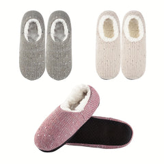 2 Pairs Plush Lined Low Cut Floor Socks Soft & Warm Women's Stockings