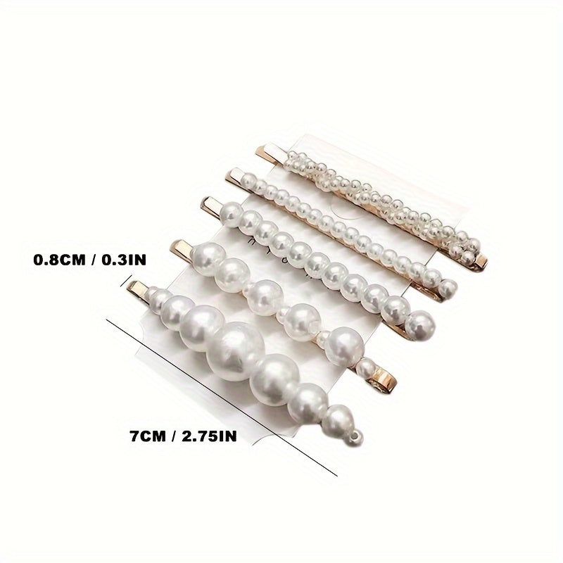 5pcs Sparkling Faux Pearl Hair Clips Vintage Hair Accessories