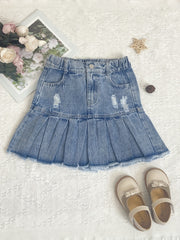 Girls Pleated Elastic Waist Denim Skirt 8-11 Years