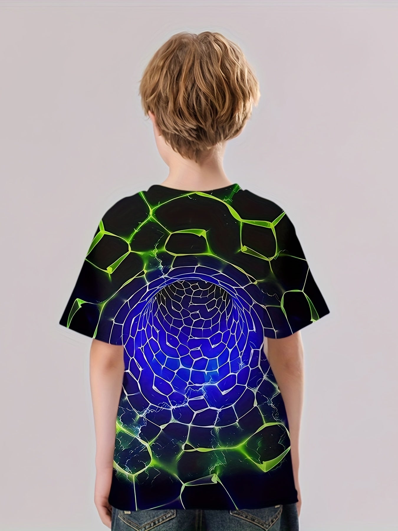 3D Hole Print Kid's T shirt Causal Short Sleeve Top For Summer