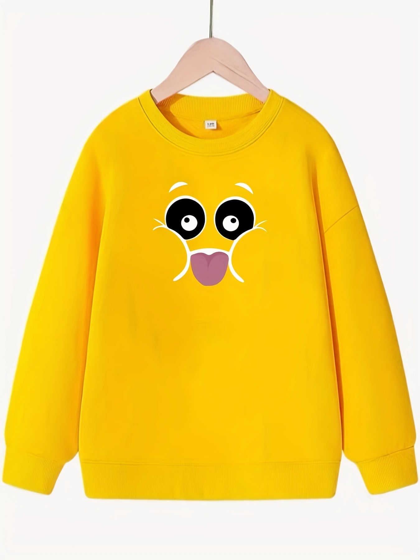 Girls Creative Face Crew Neck Sweatshirt Top