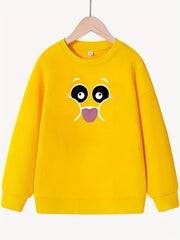 Girls Creative Face Crew Neck Sweatshirt Top