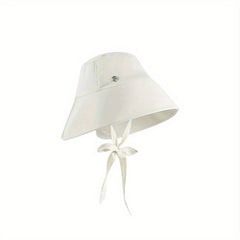 Ribbon Lace Up Bucket Hats Solid Ponytail Sun Hat Summer UV Protection