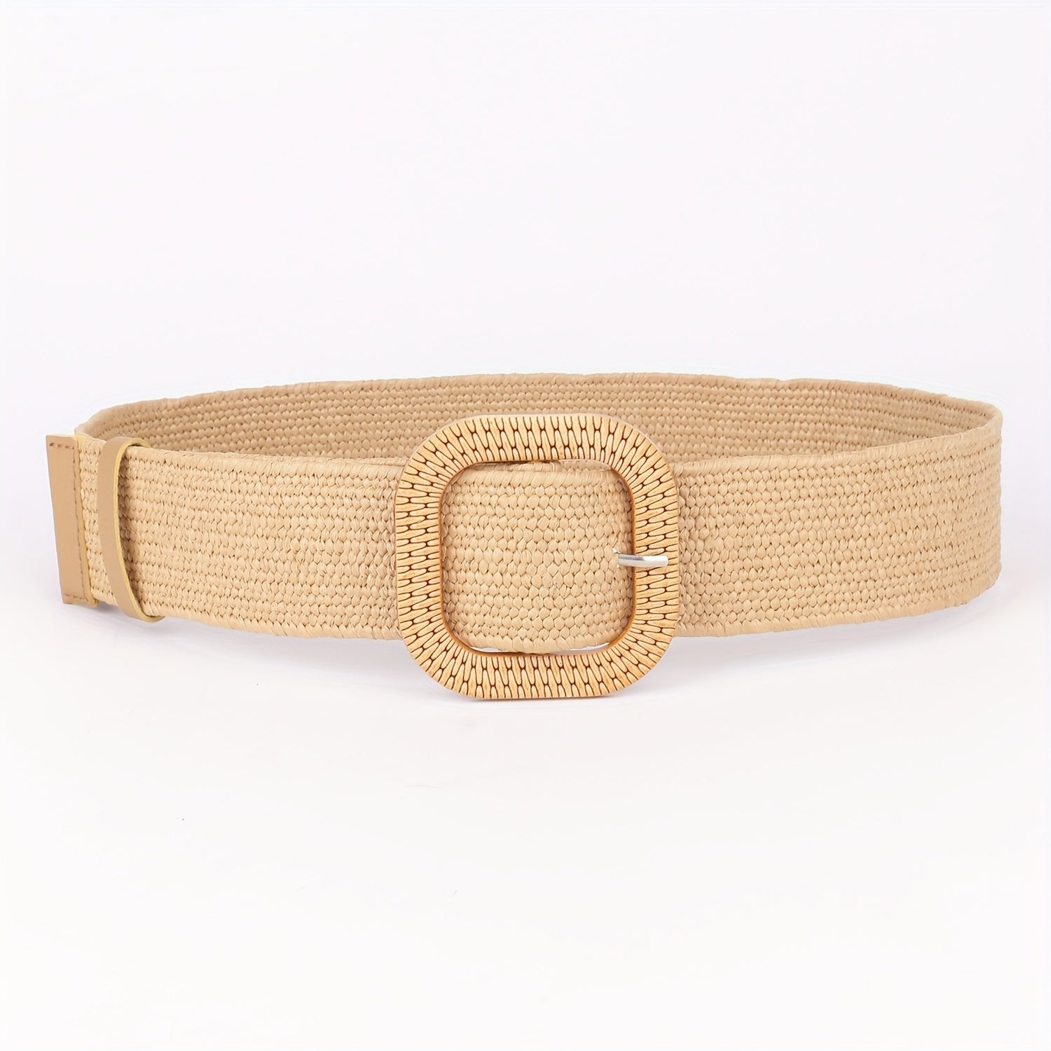 Women's Straw Stretch Waist Belt Square Buckle Boho Beach Dress Belts