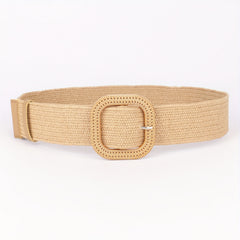 Women's Straw Stretch Waist Belt Square Buckle Boho Beach Dress Belts