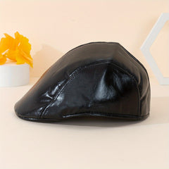 Adjustable PU Bright Leather Mens Peaked Cap