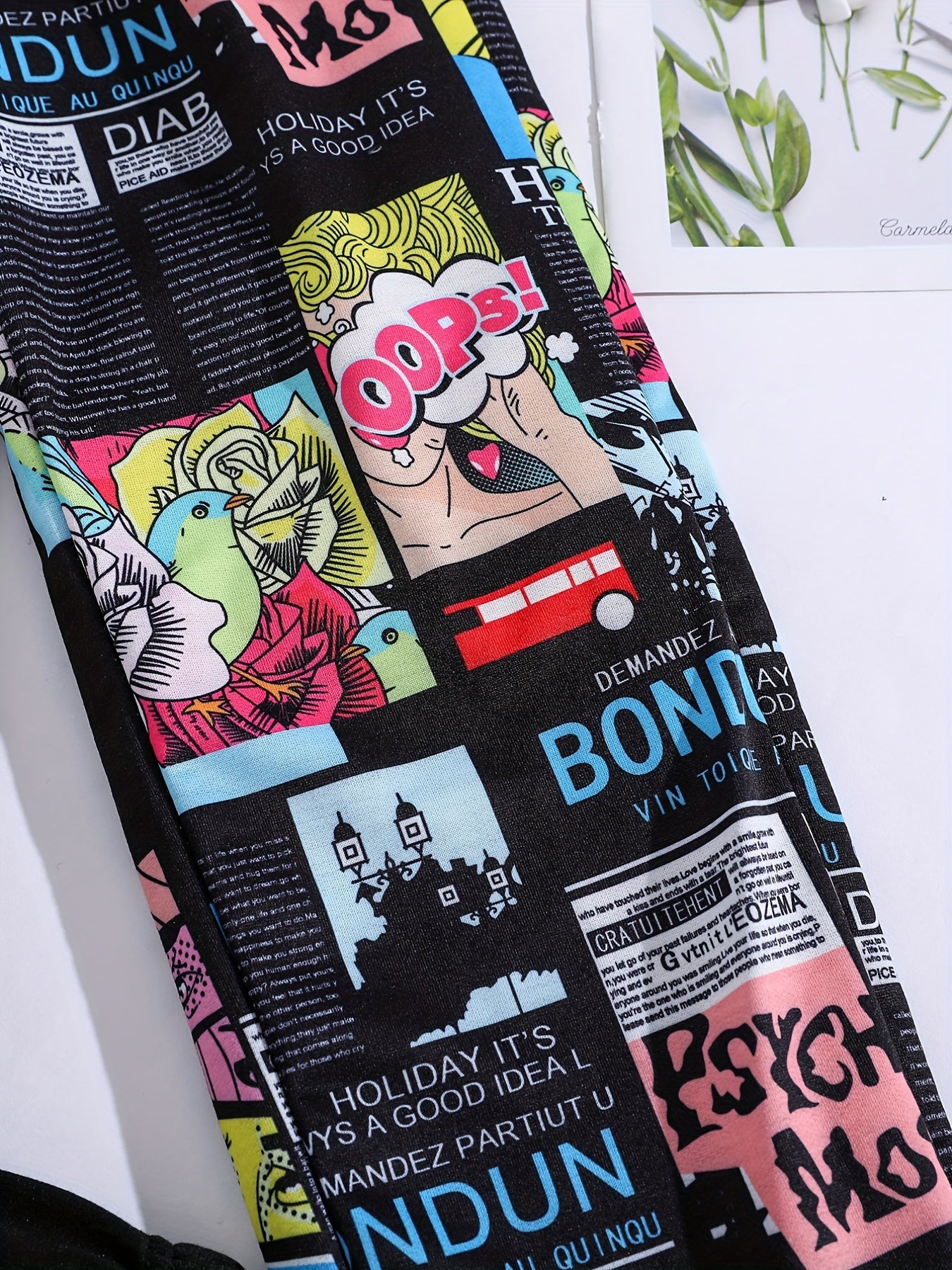 Girls Cartoon Anime Patchwork Sweatpants Elastic Waist Sport Jogger Pants