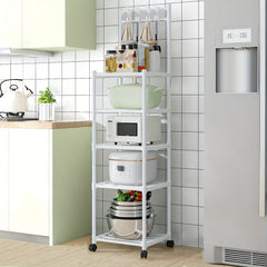 5-Layer Kitchen Storage Rack with Pulleys & Hooks