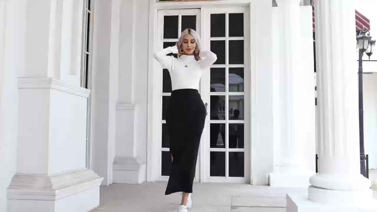 Ribbed Slit Skirt High Stretch Ankle Skirt Spring Summer