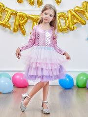 Girls Mermaid Mesh Stitching Long Sleeve Dress for Halloween Party