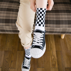 Women's Geometric Pattern Crew Socks Checkered Mid Tube Socks